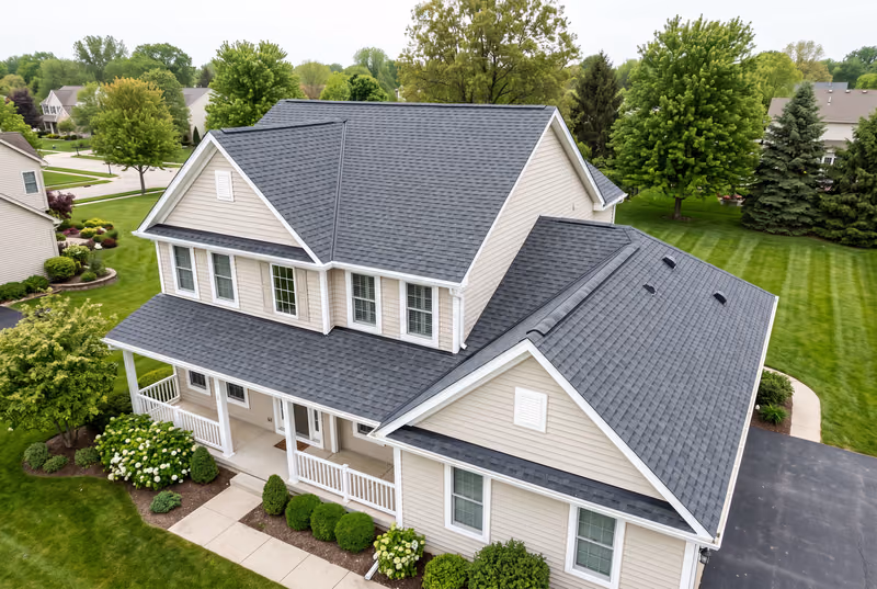 A finished charcoal shingle roof with crisp, clean lines